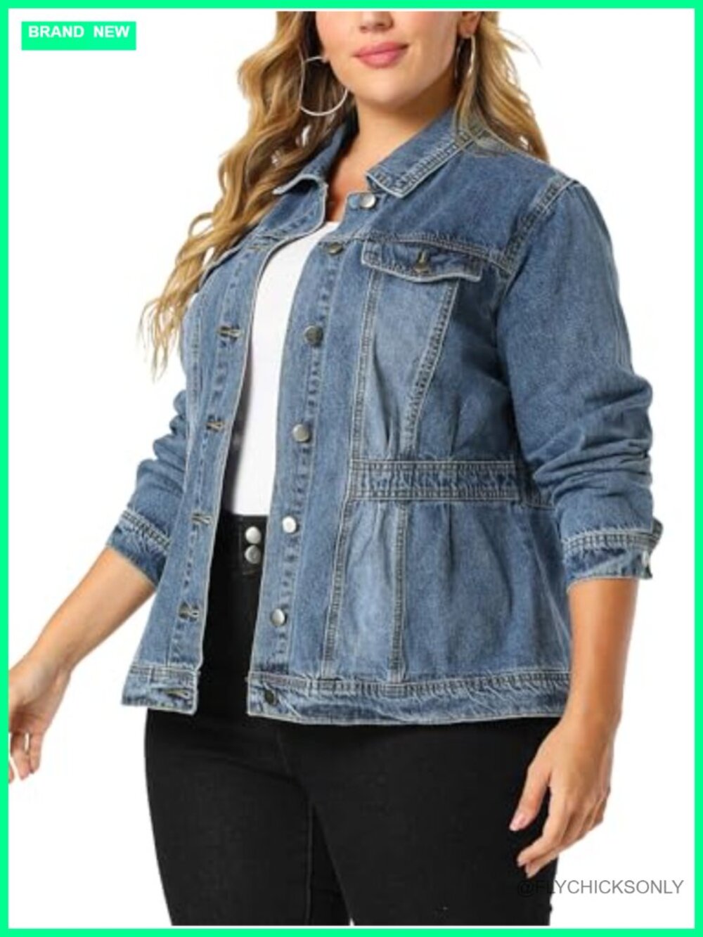 Plus Size Washed Trucker Jean Jacket Loose Fit Button Up Oversized Denim Coat